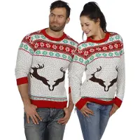 Coppens Kersttrui wit met rendieren - 100% acryl - Carnavalskleding heren | Maat M