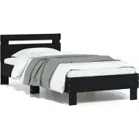 vidaXL Bedframe met hoofdeinde bewerkt hout zwart 90x200 cm