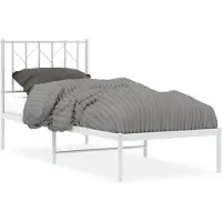 vidaXL Bedframe met hoofdbord zonder matras metaal wit 75x190 cm