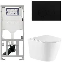 Geberit QeramiQ Dely Toiletset - 36.3x51.7cm - diepspoel - rimless - UP320 inbouwreservoir - met Burda frame - softclose toiletzitting - mat zwarte bedieningsplaat - ronde knoppen - wit glans