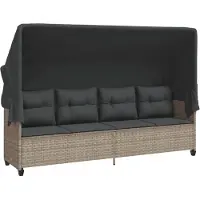 vidaXL - Ligbed - met - luifel - en - kussens - poly - rattan lichtgrijs
