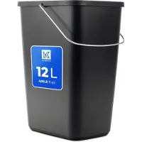 Kadax Afvalemmer zonder deksel met beweegbare metalen handgreep, robuust, kunststof container (zwart, 12 l)