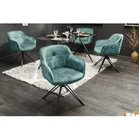 Invicta Draaibare design stoel EUPHORIA petrol fluweel met armleuning metalen frame zwart - 40999