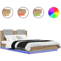 vidaXL Bedframe met Hoofdbord Artisan Eiken 140 x 200 cm Bewerkt hout