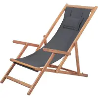 vidaXL Strandstoel inklapbaar stof en houten frame grijs