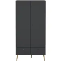 CALICOSY Bodo kledingkast 200x99x58cm, 2 deuren, 2 lades matgrijs.