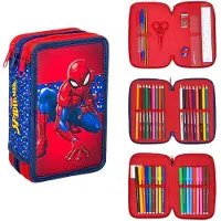 Spiderman Gevulde Etui - 3 Vaks Pennenetui - 44 delig - Rood