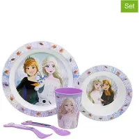 Stor Disney's Frozen Kinderservies - 5-delig - Herbruikbaar - Inclusief bord, kom, bestek en beker - Vaatwasser- en microgolfbestendig & BPA-vrij - Wit/Violet