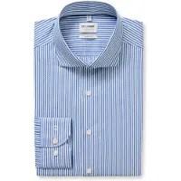 Olymp Blauw gestreept mouwlengte 7 overhemd Body fit