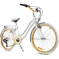 Sun baby Heart Bike Kinderfiets 24 inch meisjes van 8 tot 12 jaar, Wit-Goud, Fiets voor een meisje met 7 versnellingen, bagagedrager, metalen spatborden, V-brake, kettingkast