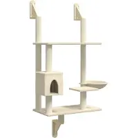 Syfax Kattenmeubel wandgemonteerd met krabpaal 153 cm crèmekleurig