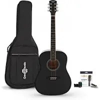 Gear4Music Dreadnought Left Handed Acoustic Guitar & Accessory Pack by Black