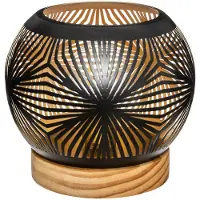 Atmosphera Ronde LED lantaarn - Exotische uitstraling - Ø14.5 cm - Houten voet - Metaal