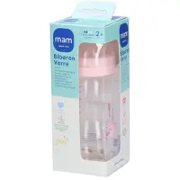 Mam MAM-glazen fles - 260 ml - 0 tot 6 maanden - Speenstroom 2 - Roze