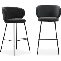 CALICOSY Set van 2 krukken in stof met zwarte metalen poten h65 cm rush