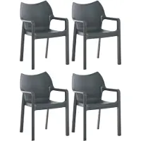CLP Diva Set van 4 tuinstoelen - Stapelbaar - Weerbestendig - Met armleuningen - donkergrijs