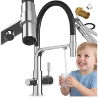 Granitan Keukenkraan Malta drieweg - uittrekbare uitloop - voor waterfilter - Chroom
