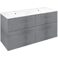 Sapho CIRASA wastafelonderkast met dubbele wastafel, 121x66x46 cm, eikenhout, zilverkleurig