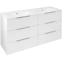 Sapho CIRASA wastafelonderkast met dubbele wastafel, 141x77x46 cm, 3x voetstuk, glanzend wit