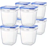 OEM kunststof voedselcontainers set, 8 opbergdozen met deksel, hoog, vierkant, stapelbaar, magnetron- en vaatwasserbestendig