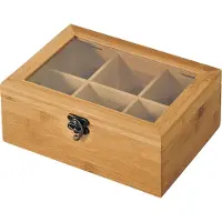 Sans marque FSC Bamboe Theedoos met 6 Vakken | Theekist Bamboe hout | Met deksel en venster | Thee Doos / Thea Box | Afm. 21,7 x 16 x 9 Cm.