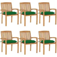 Syfax Tuinstoelen stapelbaar 6 st met kussens massief teakhout