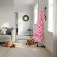 Prolenta Maison Exclusive - Kunstkerstboom, halvhoge variant met standaard, roze, 180 cm, PVC