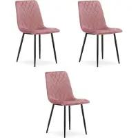 Leobert Stoel Turin, fluweel, roze, met zwarte poten, set van 3