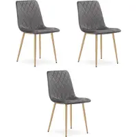 Leobert Set van 3 eetkamerstoelen TURIN - Donkergrijs fluweel - Eikenlook poten - Modern design
