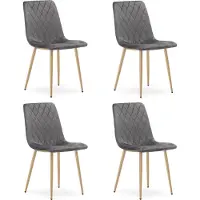 Leobert Set van 4 eetkamerstoelen TURIN - Donkergrijs fluweel - Eikenlook poten - Modern design