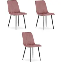 Leobert LAVA Eetkamerstoelen – Set van 3 – Zwart Velvet – Zwarte Metalen Poten – Comfortabele Gestoffeerde Zitting – Modern Design – Velvet Stoel voor Woonkamer, Keuken en Eetkamer – Max. 110 kg per Stoel