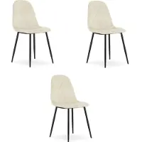 Leobert ASTI Eetkamerstoelen – Set van 3 – Beige Velvet – Zwarte Metalen Poten – Comfortabele Ergonomische Zitting – Modern Design – Velvet Stoel voor Woonkamer, Keuken en Eetkamer – Max. 110 kg per Stoel