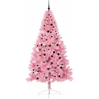 vidaXL Kunststof Voorverlichte Kerstboom met 300 LED Roze 240 cm PVC