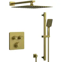 Sapho Smart Select inbouwdoucheset met thermostatische mengkraan, 2 stopcontacten, verstelbare douchehouder, goud mat