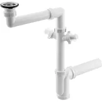 Bruckner Ruimtebesparend sifon, 2 apparaataansluitingen, RVS uitgang met stop, 6/4“, DN40, wit