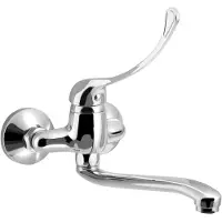 Aqualine 35 wandmengkraan, 100 mm tussenruimte, medische hendel, verhoogde uitloop, 220 mm, chroom