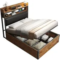 OKWISH Ronde Salontafel Set van MDF met Natuurhouten Latten, Multifunctionele Beistelltafel, 2-Delig