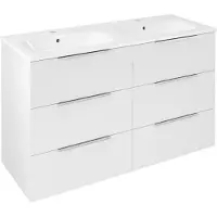 Sapho CIRASA wastafelonderkast met dubbele wastafel, 121x77x46 cm, 3x voetstuk, glanzend wit