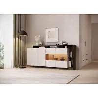 Vente-unique Dressoir 4 deuren en 4 nissen met LEDs - Beige en Donker Naturel - IDESIA