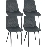 CLP Telde Set van 4 Eetkamerstoelen - Zonder armleuning - Metaal frame - Fluweel - Velvet - donkergrijs