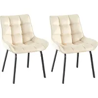 CLP Saranda Set van 2 eetkamerstoelen - klassiek - met zwart metalen frame - met rugleuning - Fluweel/creme