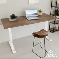 Veska Verstelbaar bureau (140 x 70 cm) - Zit- en sta-bureau - Elektrisch verstelbaar kantoorbureau met touchscreen en stalen poten - Wit/Antiek