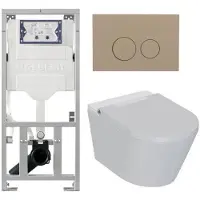 Geberit QeramiQ Luma Douche WC Set - UP320 inbouwreservoir - met Burda frame - fohn - ladydouche - bedieningsplaat taupe- ronde knoppen - glans wit SW1247816/SW1102378/0701131