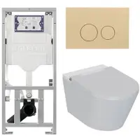 Geberit QeramiQ Luma Douche WC Set - UP320 inbouwreservoir - met Burda frame - fohn - ladydouche - bedieningsplaat beige - ronde knoppen - glans wit SW1247816/SW1102365/0701131