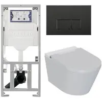 Geberit QeramiQ Luma Douche WC Set - UP320 inbouwreservoir - met Burda frame - fohn - ladydouche - mat zwarte metalen bedieningsplaat - rechthoekige knoppen - glans wit SW1247816/SW706193/0701131