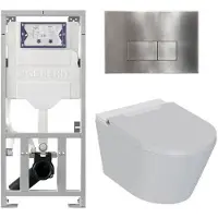 Geberit QeramiQ Luma Douche WC Set - UP320 inbouwreservoir - met Burda frame - fohn - ladydouche - RVS bedieningsplaat - rechthoekige knoppen - glans wit SW1247816/SW706195/0701131