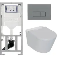 Geberit QeramiQ Luma Douche WC Set - UP320 inbouwreservoir - met Burda frame - fohn - ladydouche - bedieningsplaat licht grijs - rechthoekige knoppen - glans wit SW1247816/SW1102375/0701131
