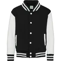 Just Hoods - Varsity Kinder Hoodie - Jet Black/White maat 7/8 (M)