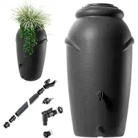 Kadax Regenton van kunststof, 210 l, regenwatertank met kraan, plantenbak en deksel, decoratieve regentank, vorstbestendig regenvat