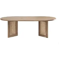 CALICOSY Salontafel met ovaal blad en poten van echt rotan l120 cm talia
